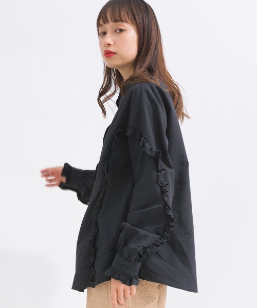 terrace（テラス）の「ナイロン　ラインフリルシャツブラウス（シャツ/ブラウス・レディース・オフホワイト/サックスブルー/ブラック・MEDIUM）」の8枚目の写真