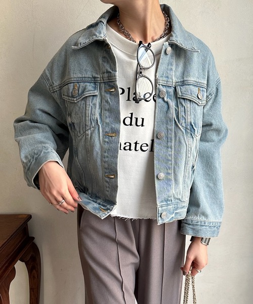 DouDou（ドゥドゥ）の「ダメージショート丈ジージャン（デニムジャケット・レディース・スカイブルー/ブルー・FREE）」の10枚目の写真