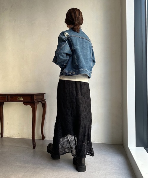 DouDou（ドゥドゥ）の「ダメージショート丈ジージャン（デニムジャケット・レディース・スカイブルー/ブルー・FREE）」の16枚目の写真