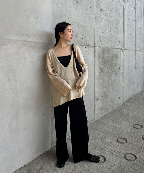 セール】【サイズ展開あり】ディープVネックルーズニット（ニット