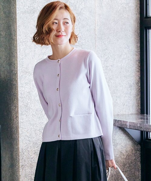 grove（グローブ）の「◆シルクブレンド総針カーディガン（カーディガン/ボレロ・レディース・パープル/オフホワイト/ライトグレー/ホワイト系7/ネイビー・02/03/04/05/01）」の5枚目の写真