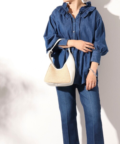 marco masi（マルコマージ）の「【MARCO MASI/ マルコマージ】レザー×ラフィア調ワンハンドルトートバッグ（トートバッグ・レディース・ホワイト/ブラック・FREE）」の2枚目の写真