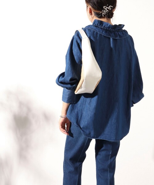 marco masi（マルコマージ）の「【MARCO MASI/ マルコマージ】レザー×ラフィア調ワンハンドルトートバッグ（トートバッグ・レディース・ホワイト/ブラック・FREE）」の5枚目の写真