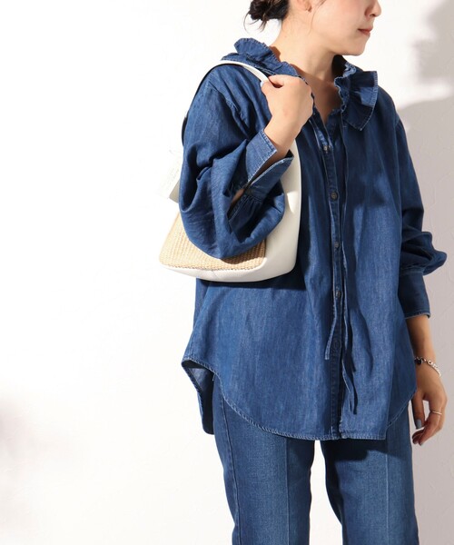 marco masi（マルコマージ）の「【MARCO MASI/ マルコマージ】レザー×ラフィア調ワンハンドルトートバッグ（トートバッグ・レディース・ホワイト/ブラック・FREE）」の4枚目の写真