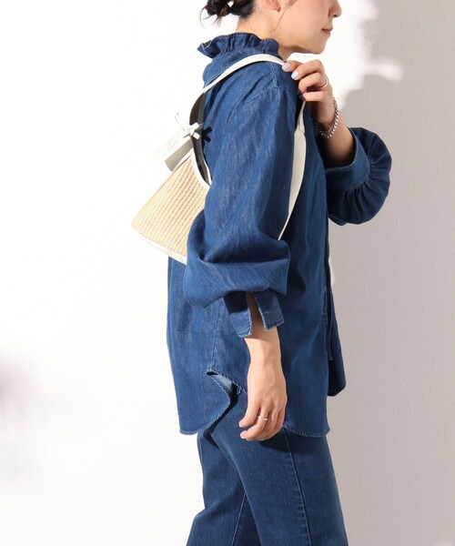 marco masi（マルコマージ）の「【MARCO MASI/ マルコマージ】レザー×ラフィア調ワンハンドルトートバッグ（トートバッグ・レディース・ホワイト/ブラック・FREE）」の3枚目の写真