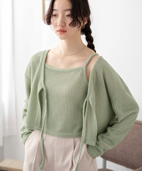 WEGO(ウィゴー)の「WEGO/アンサンブルリボンカーデ(アンサンブル・レディース・グリーン/アイボリー/ブラック・FREE)」の3枚目の写真