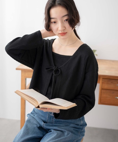 WEGO(ウィゴー)の「WEGO/アンサンブルリボンカーデ(アンサンブル・レディース・グリーン/アイボリー/ブラック・FREE)」の1枚目の写真