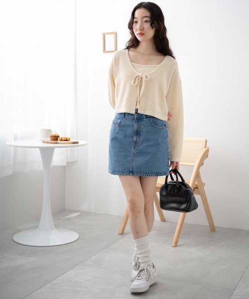 WEGO(ウィゴー)の「WEGO/アンサンブルリボンカーデ(アンサンブル・レディース・グリーン/アイボリー/ブラック・FREE)」の4枚目の写真