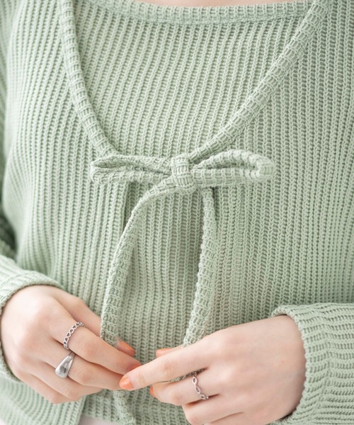 WEGO(ウィゴー)の「WEGO/アンサンブルリボンカーデ(アンサンブル・レディース・グリーン/アイボリー/ブラック・FREE)」の7枚目の写真