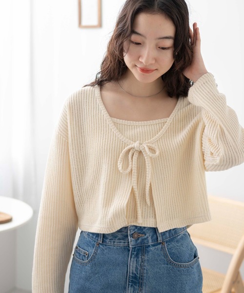 WEGO(ウィゴー)の「WEGO/アンサンブルリボンカーデ(アンサンブル・レディース・グリーン/アイボリー/ブラック・FREE)」の11枚目の写真