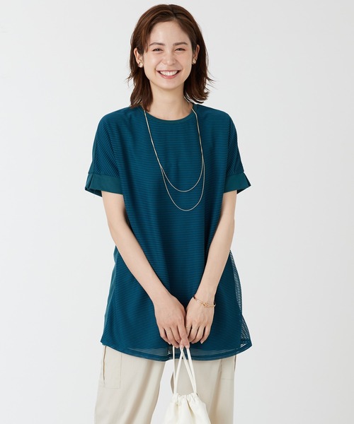 BELLUNA PLUS（ベルーナ）の「ボーダーチュール重ねチュニック（チュニック・レディース・ネイビー/ターコイズブルー/オフホワイト/ラベンダー・MEDIUM/LARGE/X-LARGE/SMALL）」の19枚目の写真