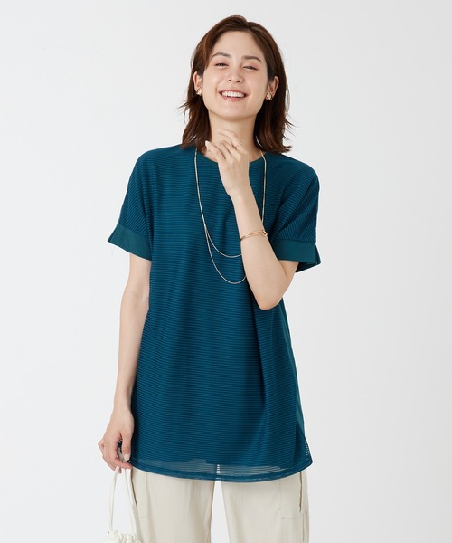 BELLUNA PLUS（ベルーナ）の「ボーダーチュール重ねチュニック（チュニック・レディース・ネイビー/ターコイズブルー/オフホワイト/ラベンダー・MEDIUM/LARGE/X-LARGE/SMALL）」の20枚目の写真