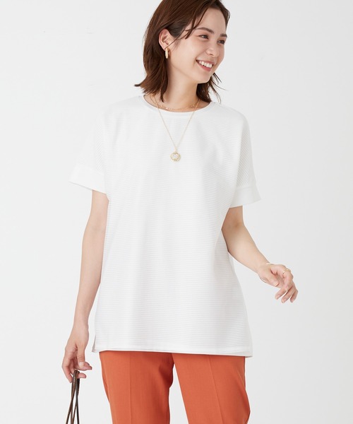 BELLUNA PLUS（ベルーナ）の「ボーダーチュール重ねチュニック（チュニック・レディース・ネイビー/ターコイズブルー/オフホワイト/ラベンダー・MEDIUM/LARGE/X-LARGE/SMALL）」の6枚目の写真