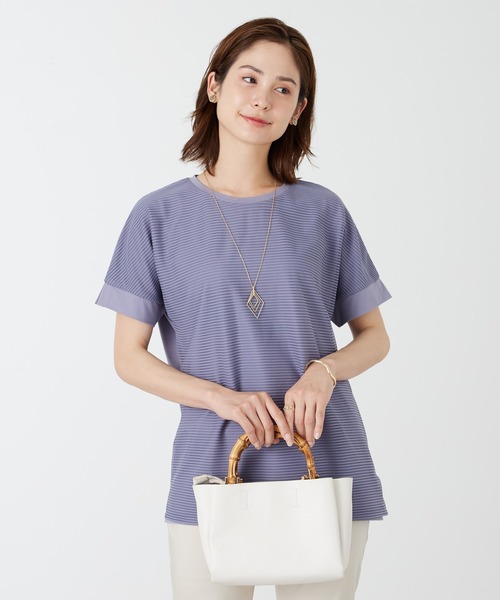 BELLUNA PLUS（ベルーナ）の「ボーダーチュール重ねチュニック（チュニック・レディース・ネイビー/ターコイズブルー/オフホワイト/ラベンダー・MEDIUM/LARGE/X-LARGE/SMALL）」の15枚目の写真