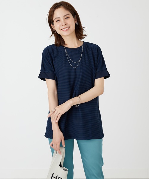 BELLUNA PLUS（ベルーナ）の「ボーダーチュール重ねチュニック（チュニック・レディース・ネイビー/ターコイズブルー/オフホワイト/ラベンダー・MEDIUM/LARGE/X-LARGE/SMALL）」の11枚目の写真