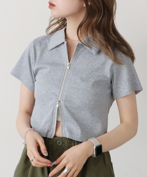 セール】△Double zipper Tops / Wジップトップス 半袖 シアートップス
