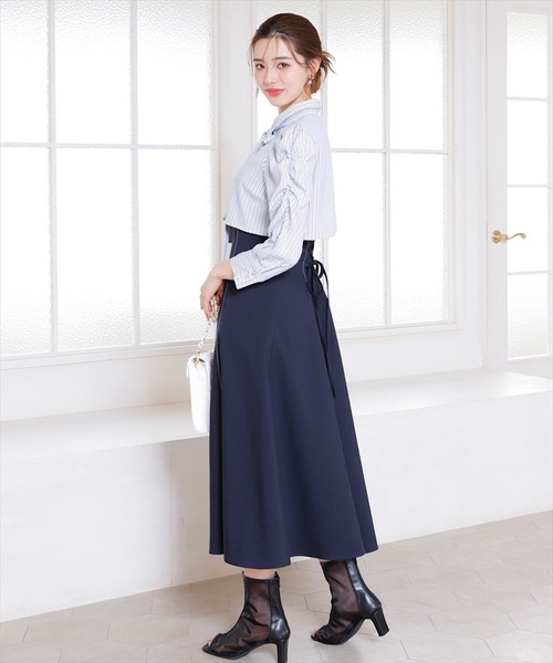 SWINGLE（スウィングル）の「☆七分袖ストライプボウタイシャツ