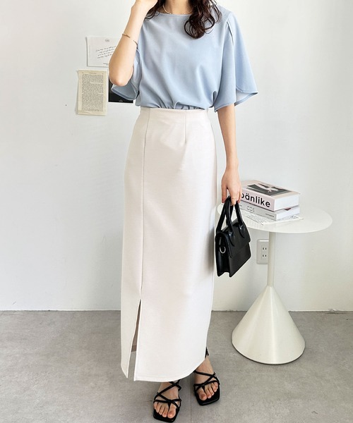 GeeRA（ジーラ）の「【7色展開/M-XXLサイズ展開】夏にぴったり！ひんやりスリット入りフレアースリーブＴブラウス（シャツ/ブラウス・レディース・ブルー/オフホワイト/ブラック/ピンクベージュ/ネイビー/サンドグレー/ブラック系その他・LARGE/X-LARGE/MEDIUM/XX-LARGE）」の15枚目の写真