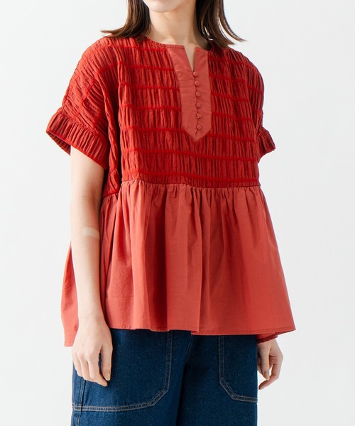 Kelen(ケレン)の「「KELEN/ケレン」コンビデザイントップス / ERIN(Tシャツ/カットソー・レディース・レッド/グリーン/サックスブルー/ブラック・M/S)」の2枚目の写真