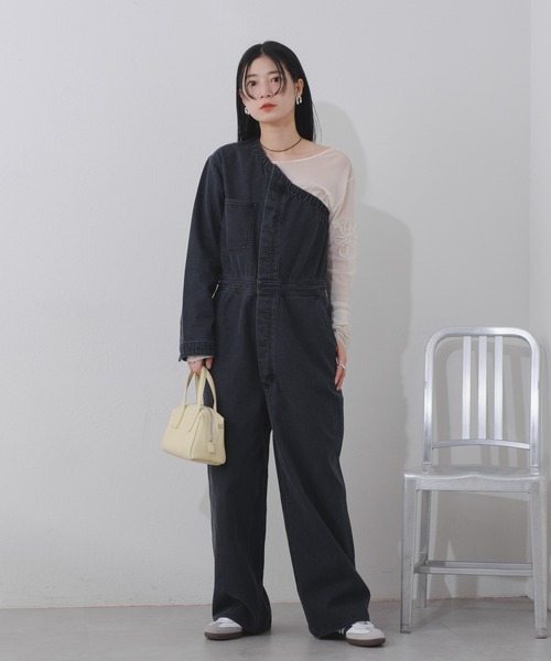 Kastane（カスタネ）の「【2サイズ展開】デニムジャンプスーツ（つなぎ/オールインワン・レディース・ブラック・1/0）」の10枚目の写真