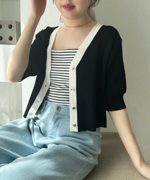 one after another NICE CLAUP(ワンアフターアナザーナイスクラップ)の「カップ付きテレコインナー(キャミソール・レディース・ライトグレー/ブラック/ホワイト×ブラック/オフホワイト・FREE)」の12枚目の写真