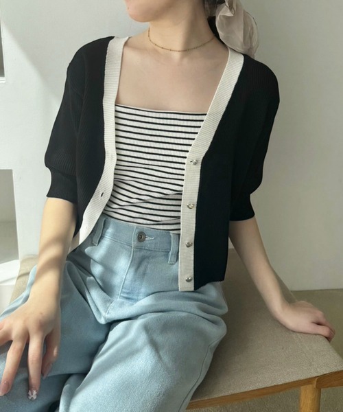 one after another NICE CLAUP(ワンアフターアナザーナイスクラップ)の「カップ付きテレコインナー(キャミソール・レディース・ライトグレー/ブラック/ホワイト×ブラック/オフホワイト・FREE)」の13枚目の写真