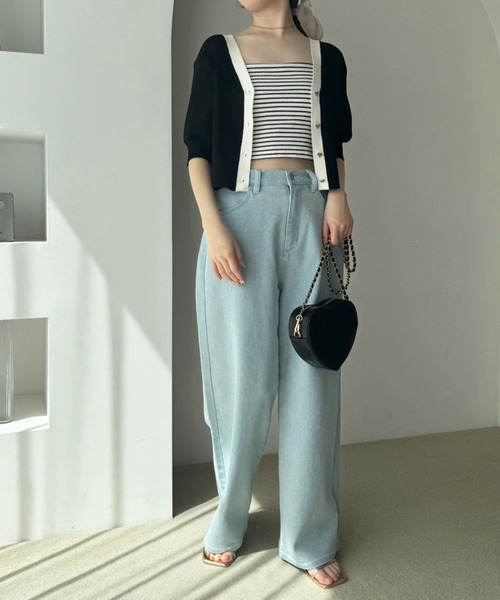 one after another NICE CLAUP(ワンアフターアナザーナイスクラップ)の「カップ付きテレコインナー(キャミソール・レディース・ライトグレー/ブラック/ホワイト×ブラック/オフホワイト・FREE)」の15枚目の写真