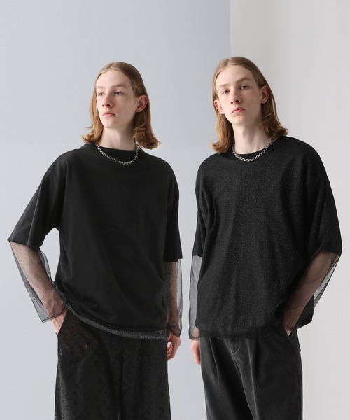 HARE（ハレ）の「リバーシブルシアーレイヤードカットソー(HARE)（Tシャツ/カットソー・メンズ・ブラック/グレー/ブラック系その他・FREE）」の3枚目の写真