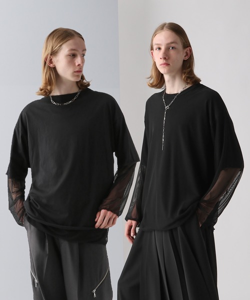 HARE（ハレ）の「リバーシブルシアーレイヤードカットソー(HARE)（Tシャツ/カットソー・メンズ・ブラック/グレー/ブラック系その他・FREE）」の2枚目の写真