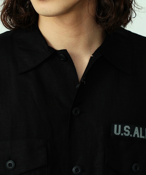 ※ALPHA（アルファ）の「ユーティリティリネンシャツ / スーベニア刺繍 半袖（SOUVENIR）（シャツ/ブラウス・メンズ・ブラック/オリーブ・LARGE/MEDIUM/X-LARGE）」の6枚目の写真