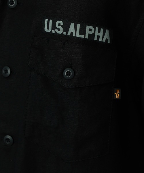 ※ALPHA（アルファ）の「ユーティリティリネンシャツ / スーベニア刺繍 半袖（SOUVENIR）（シャツ/ブラウス・メンズ・ブラック/オリーブ・LARGE/MEDIUM/X-LARGE）」の7枚目の写真