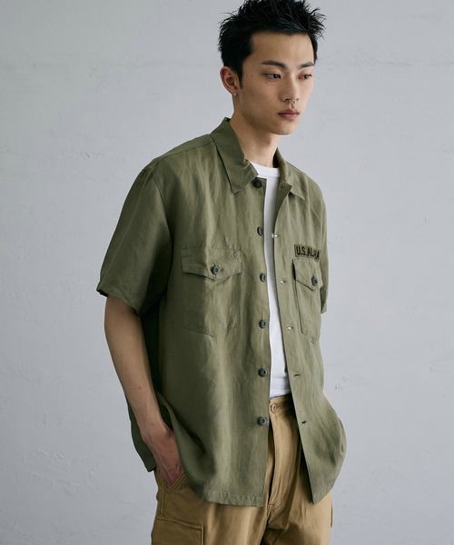 ※ALPHA（アルファ）の「ユーティリティリネンシャツ / スーベニア刺繍 半袖（SOUVENIR）（シャツ/ブラウス・メンズ・ブラック/オリーブ・LARGE/MEDIUM/X-LARGE）」の13枚目の写真