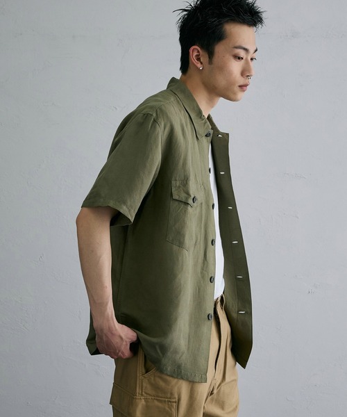 ※ALPHA（アルファ）の「ユーティリティリネンシャツ / スーベニア刺繍 半袖（SOUVENIR）（シャツ/ブラウス・メンズ・ブラック/オリーブ・LARGE/MEDIUM/X-LARGE）」の15枚目の写真