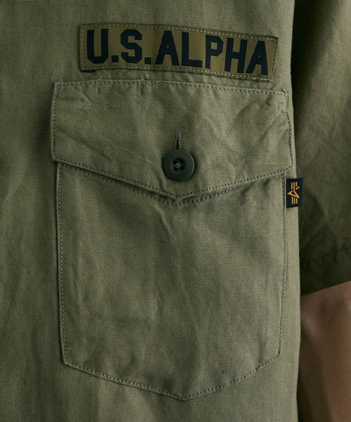 ※ALPHA（アルファ）の「ユーティリティリネンシャツ / スーベニア刺繍 半袖（SOUVENIR）（シャツ/ブラウス・メンズ・ブラック/オリーブ・LARGE/MEDIUM/X-LARGE）」の18枚目の写真