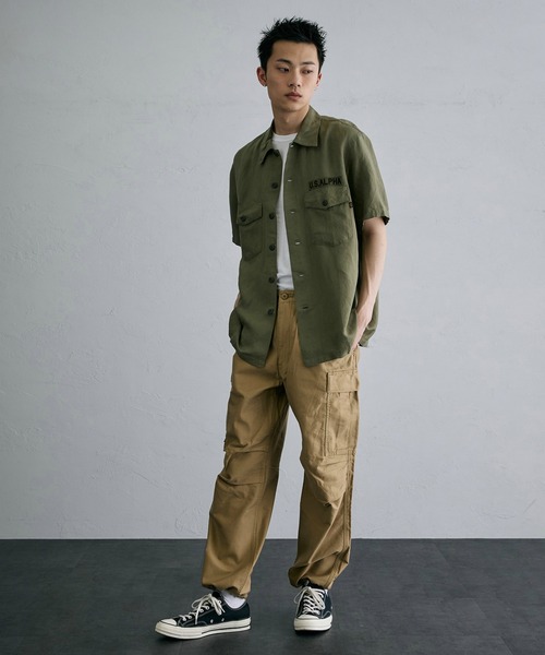 ※ALPHA（アルファ）の「ユーティリティリネンシャツ / スーベニア刺繍 半袖（SOUVENIR）（シャツ/ブラウス・メンズ・ブラック/オリーブ・LARGE/MEDIUM/X-LARGE）」の22枚目の写真