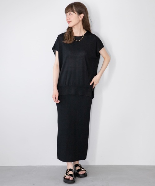 URBAN RESEARCH Sonny Label（アーバンリサーチサニーレーベル）の「『WEB限定』『洗濯可』フレンチトップス×スカートニットSET（ワンピース・レディース・グレー/ブラック/ベージュ・FREE）」の18枚目の写真