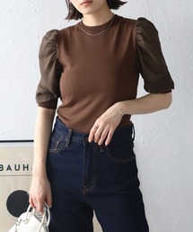 シフォンスリーブドッキングサマーニットプルオーバー