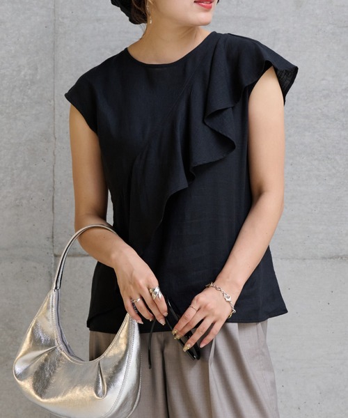 レーヨン麻ポプリン斜め掛けトップス≪手洗い可能≫（シャツ/ブラウス）｜ketty cherie（ケティシェリー） 6,890円