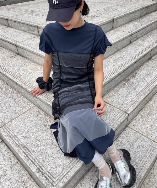 ketty cherie（ケティシェリー）の「【UVカット】ハイゲージカットワンピース≪手洗い可能≫（ワンピース・レディース・ネイビー/ホワイト・M）」の17枚目の写真