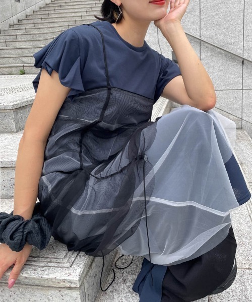 ketty cherie（ケティシェリー）の「【UVカット】ハイゲージカットワンピース≪手洗い可能≫（ワンピース・レディース・ネイビー/ホワイト・M）」の18枚目の写真