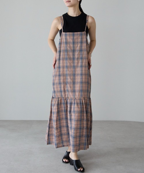 PREFERIR（プレフェリール）の「チェック ダブルストラップ ティアード キャミワンピース（ワンピース・レディース・ブラウン/ネイビー・MEDIUM/LARGE）」の21枚目の写真