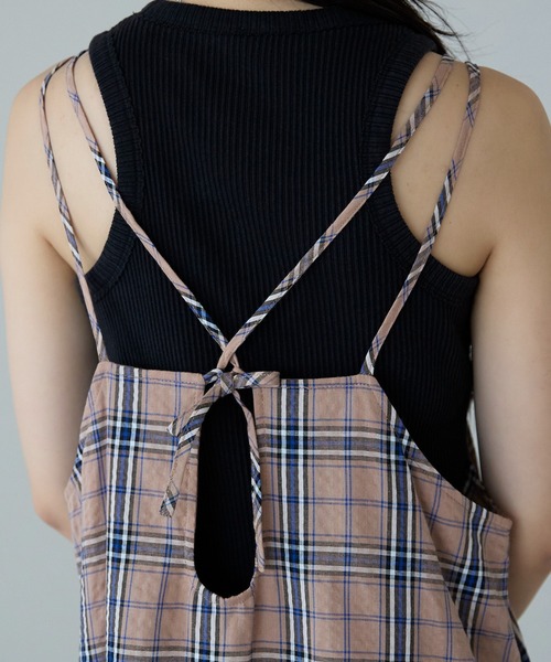 PREFERIR（プレフェリール）の「チェック ダブルストラップ ティアード キャミワンピース（ワンピース・レディース・ブラウン/ネイビー・MEDIUM/LARGE）」の16枚目の写真