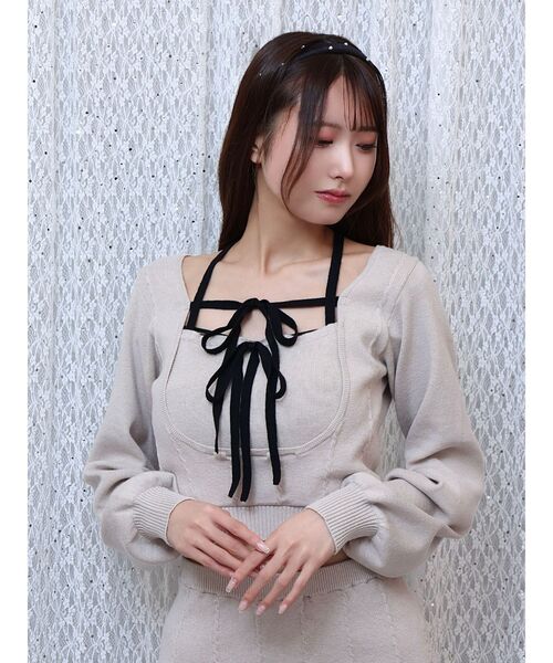 EATME(イートミー)の「【EATME×ENAKO】リボンキャミニットセット(セットアップ可能)(ニット/セーター・レディース・グレー/ブラック・FREE)」の15枚目の写真