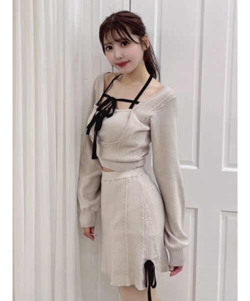 EATME（イートミー）の「【EATME×ENAKO】リボンキャミニットセット（セットアップ可能）（ニット/セーター・レディース・グレー/ブラック・FREE）」の8枚目の写真