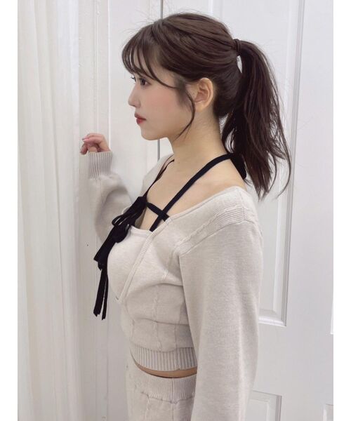 EATME（イートミー）の「【EATME×ENAKO】リボンキャミニットセット（セットアップ可能）（ニット/セーター・レディース・グレー/ブラック・FREE）」の7枚目の写真