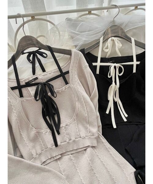 EATME（イートミー）の「【EATME×ENAKO】リボンキャミニットセット（セットアップ可能）（ニット/セーター・レディース・グレー/ブラック・FREE）」の4枚目の写真