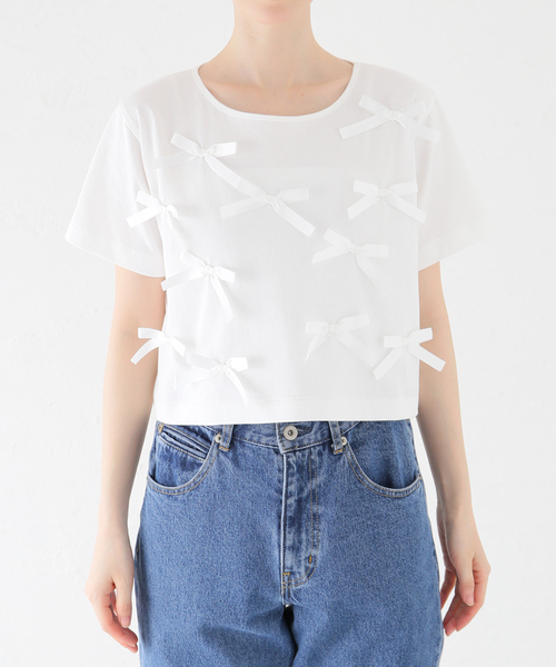 U by SPICK&SPAN(ユーバイスピックアンドスパン)の「ハーフスリーブリボントップス(Tシャツ/カットソー・レディース・ホワイト・FREE)」の13枚目の写真