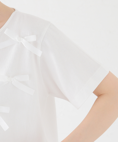 U by SPICK&SPAN(ユーバイスピックアンドスパン)の「ハーフスリーブリボントップス(Tシャツ/カットソー・レディース・ホワイト・FREE)」の6枚目の写真