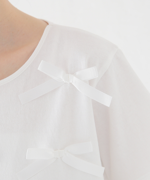 U by SPICK&SPAN(ユーバイスピックアンドスパン)の「ハーフスリーブリボントップス(Tシャツ/カットソー・レディース・ホワイト・FREE)」の5枚目の写真