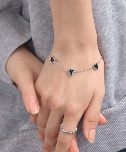 LHME “Moment”スリーハートブレスレット/ブラック/サージカルステンレス316L（金属アレルギー対応）（ブレスレット）｜LHME（エルエイチエムイー）